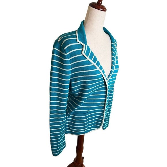 Talbots Cardigan Knit Sweater Jacket Blazer Sz Large Aqua Classic Preppy Office - Picture 4 of 15